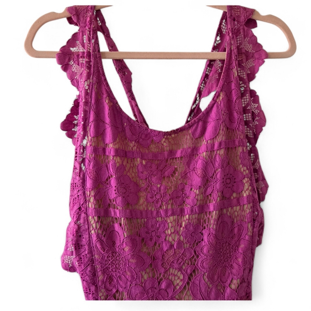 For Love & Lemons Gianna Lace Criss Cross Backless Mini Dress Pink Purple Medium - Picture 5 of 9